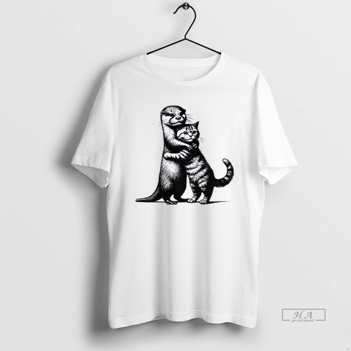 Official Trendy Otter Hug Cat Funny Meme Tee Shirt