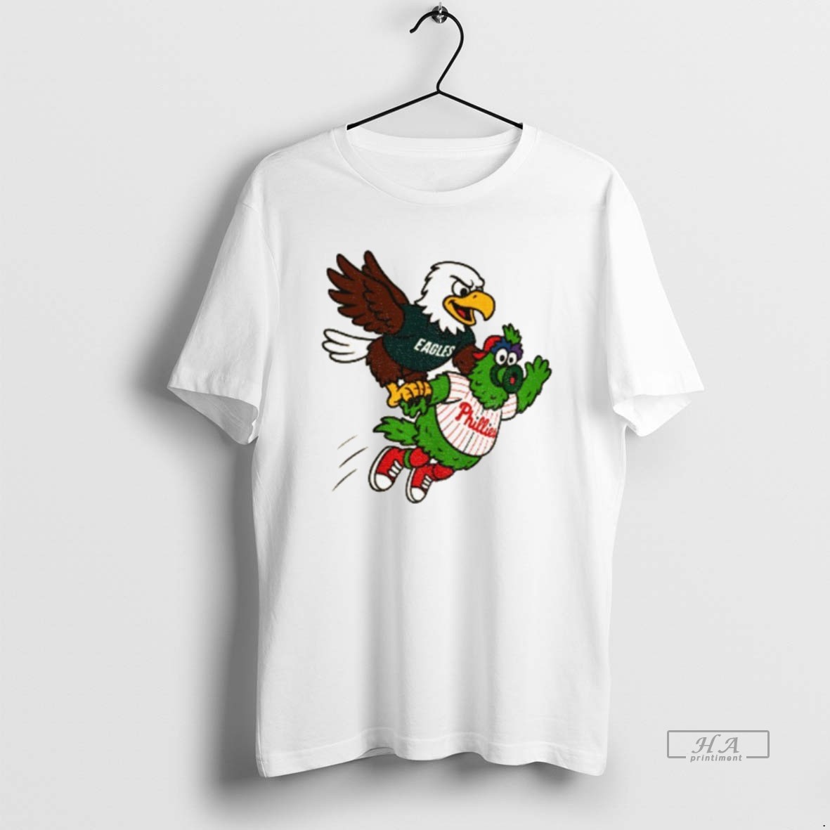 Official Trendy Philadelphia Eagles And Philadelphia Phillies Mascot Swoop Carrying On Phanatic Tee Shirt
