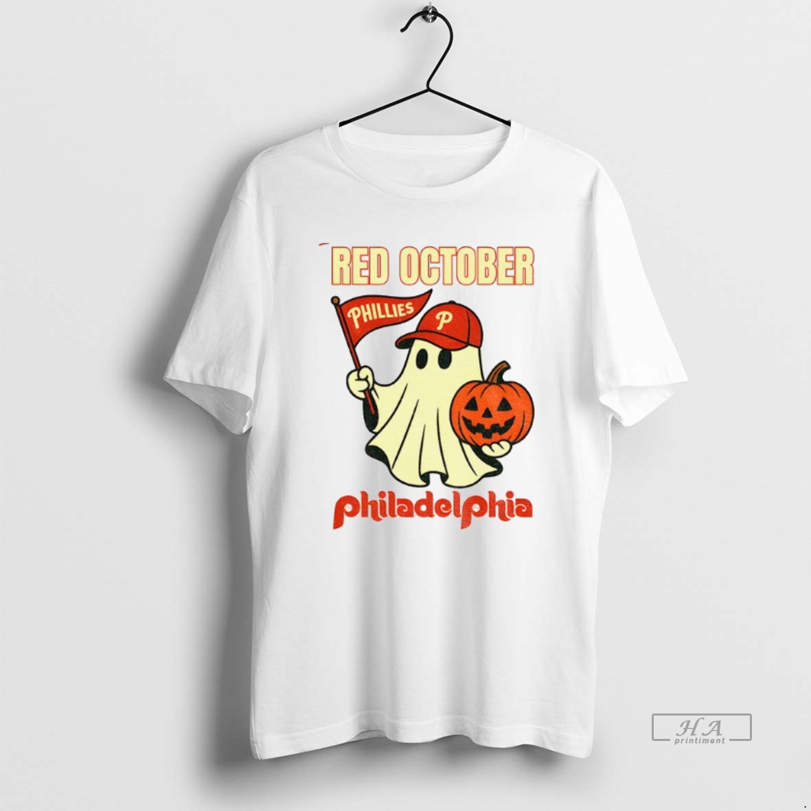 Official Trendy Phillies Red October Halloween Ghost Tee Shirt