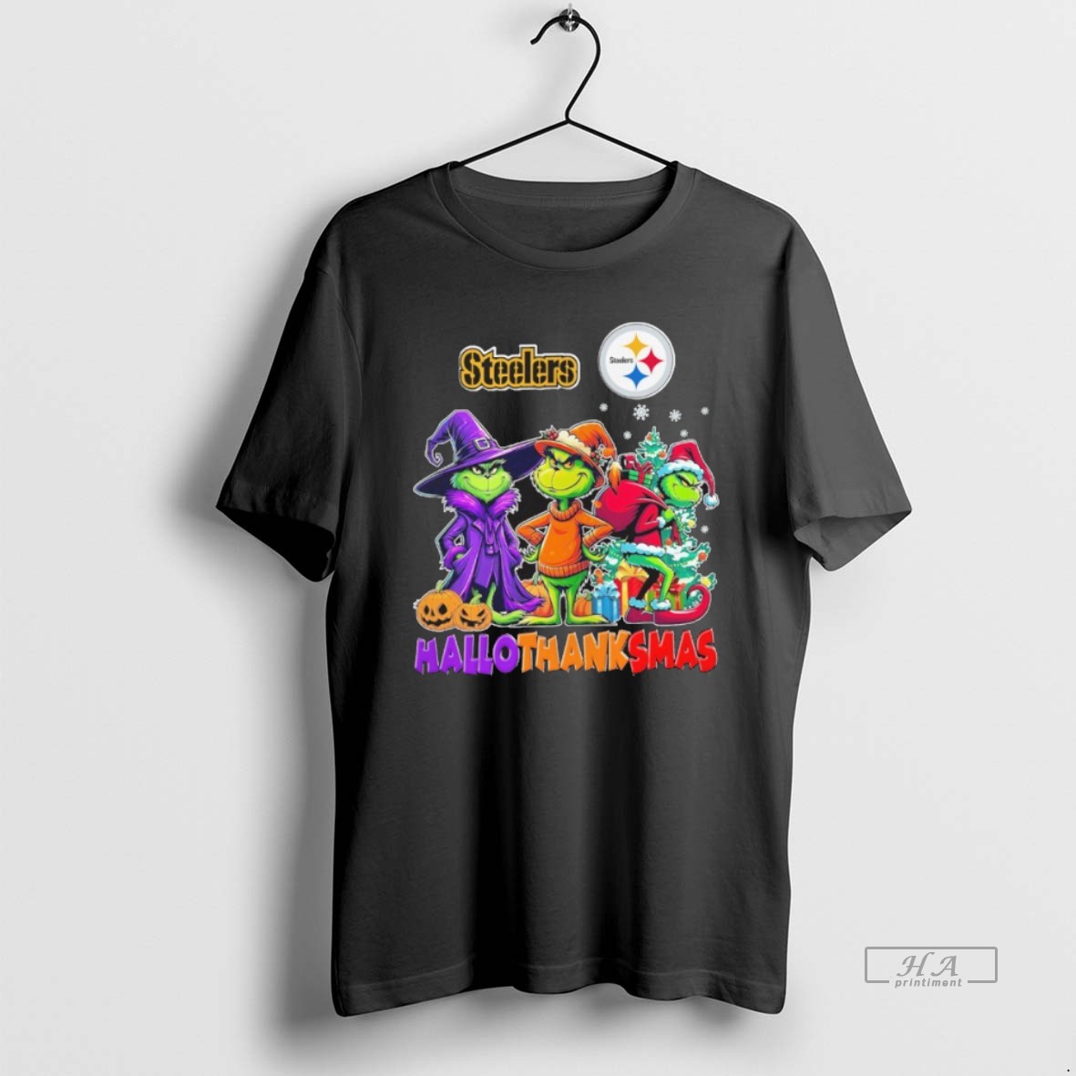 Official Trendy The Grinch Steelers Hallothanksmas Tee Shirt