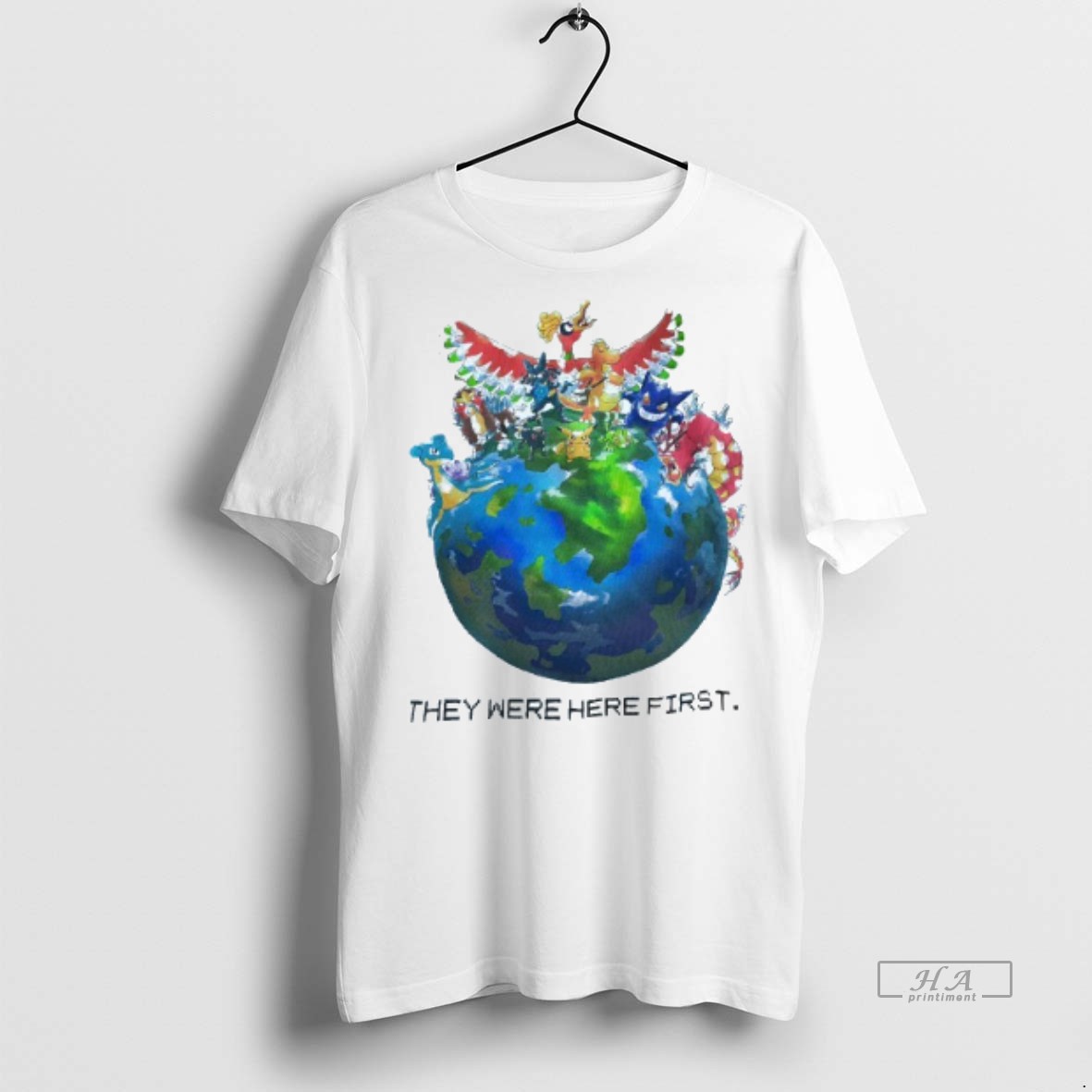 Official Trendy They Were Here First Pokemon Mens White Tee Tee Sweater Hoodie