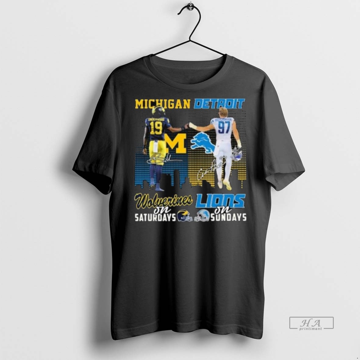 Official Trendy Underwood Michigan Wolverines On Saturdays And Hutchinson Detroit Lions On Sundays Signatures Long Sleve Tee Sweater Hoodie