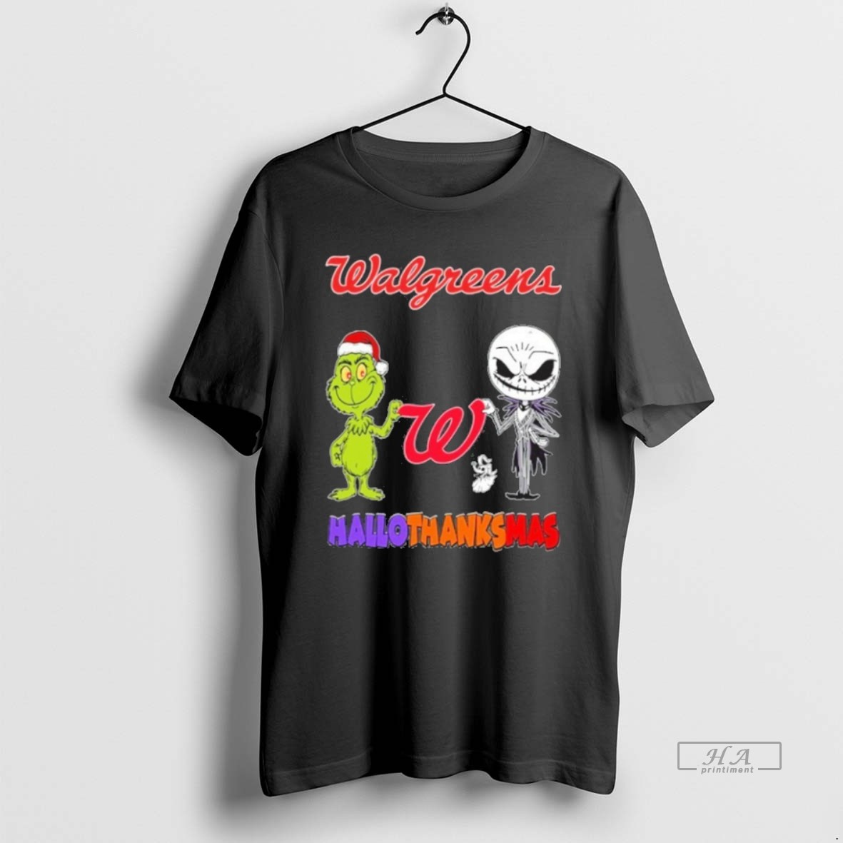 Official Walgreens Santa Grinch X Jack Friends Fist Bump Hallothanksmas Shirt