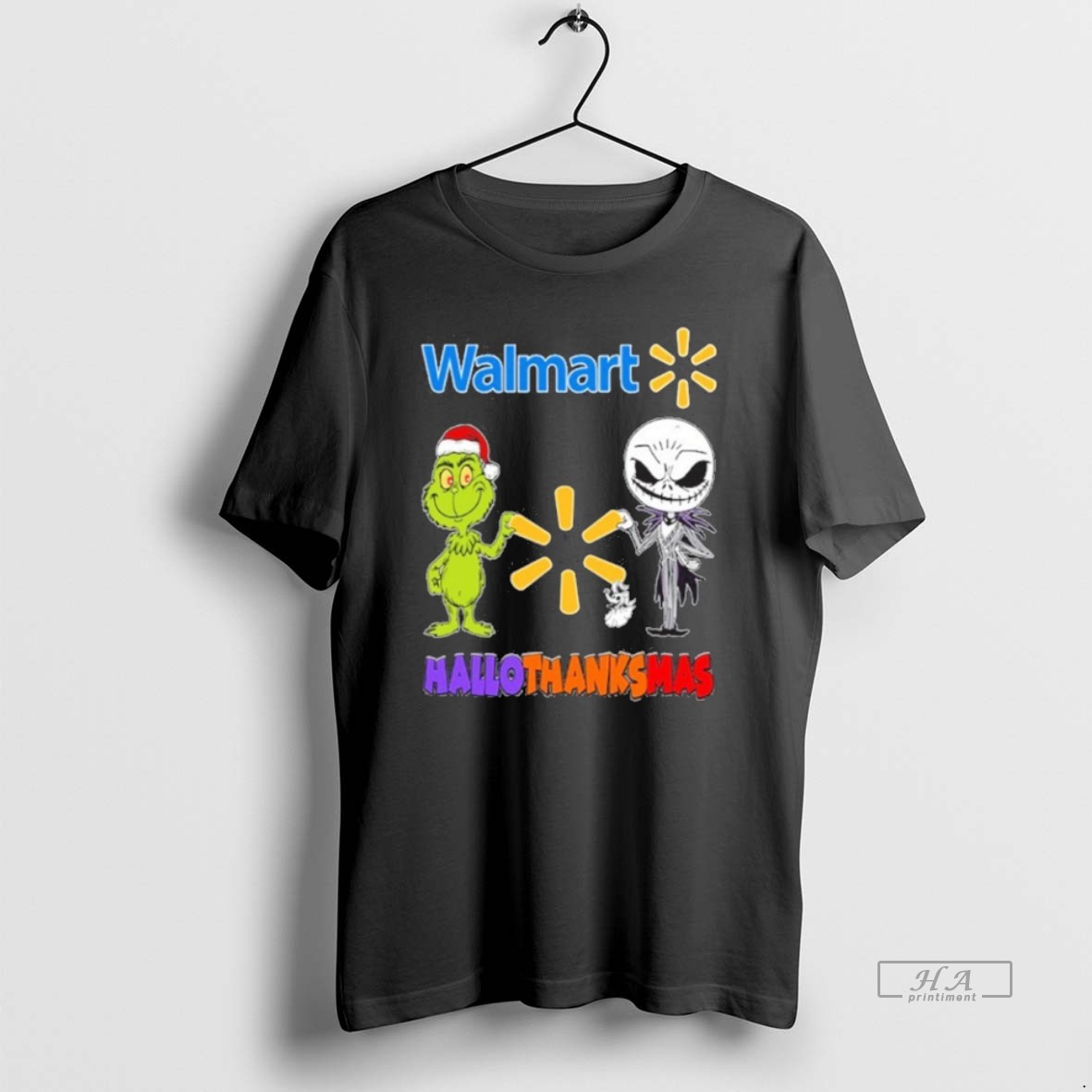 Official Walmart Santa Grinch X Jack Friends Fist Bump Hallothanksmas Shirt