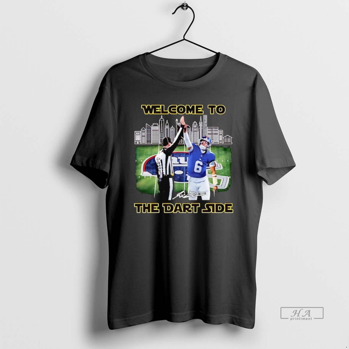 Official Welcome To The Jaxson Dart Side Skyline New York Giants T Shirt