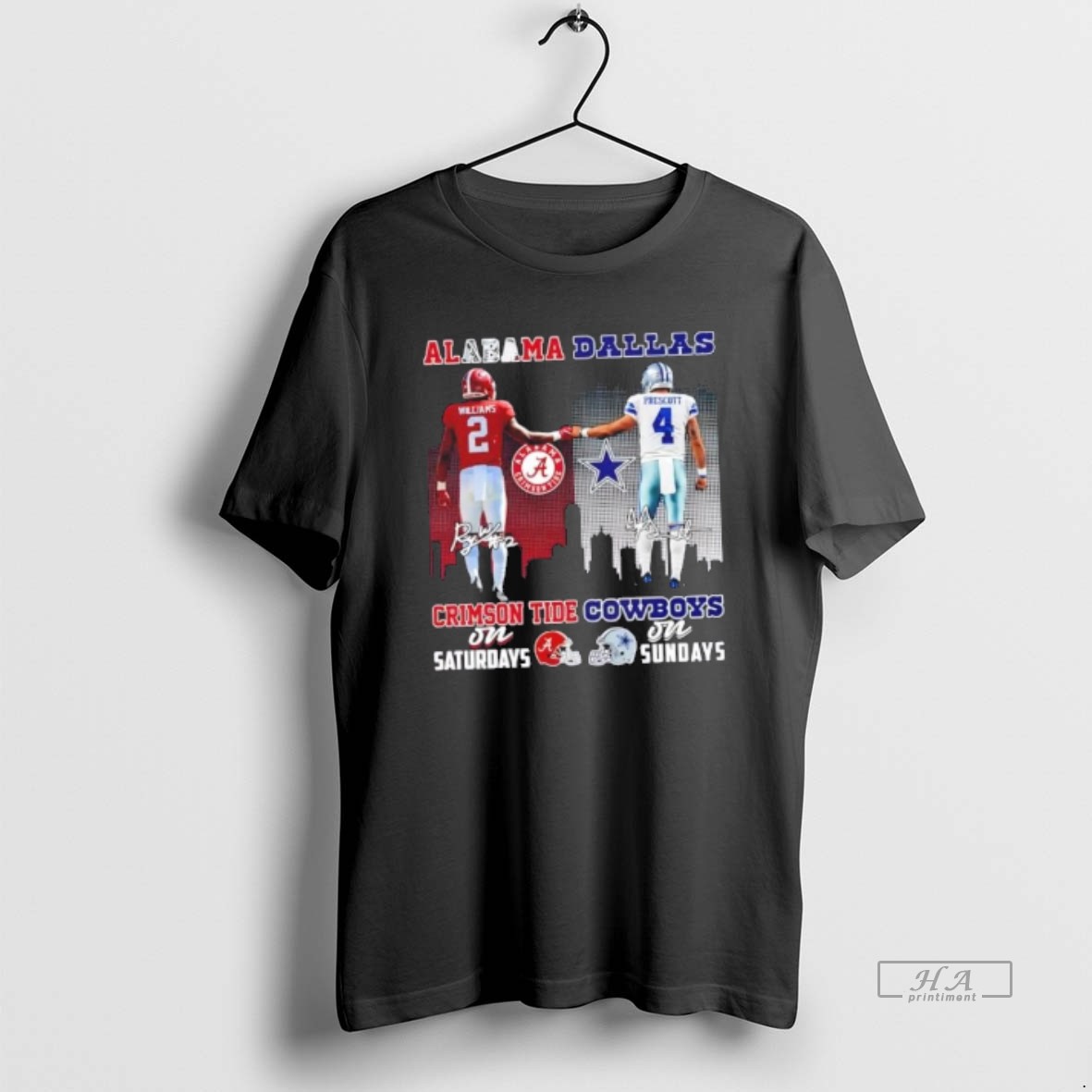 Official Williams Alabama Crimson Tide On Saturdays X Prescott Dallas Cowboys On Sundays Skyline Shirt
