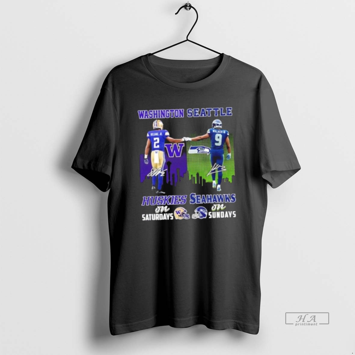 Official Williams Jr Washington Huskies On Saturdays X Walker Iii Seattle Seahawks On Sundays Skyline Shirt