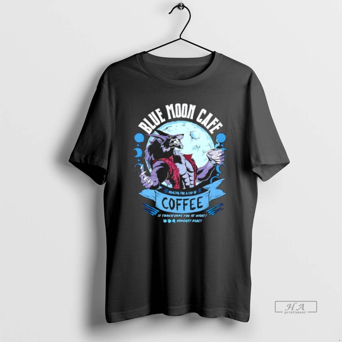 Official Wolf Blue Moon Cafe Coffee In Transforms You At Night Shirt