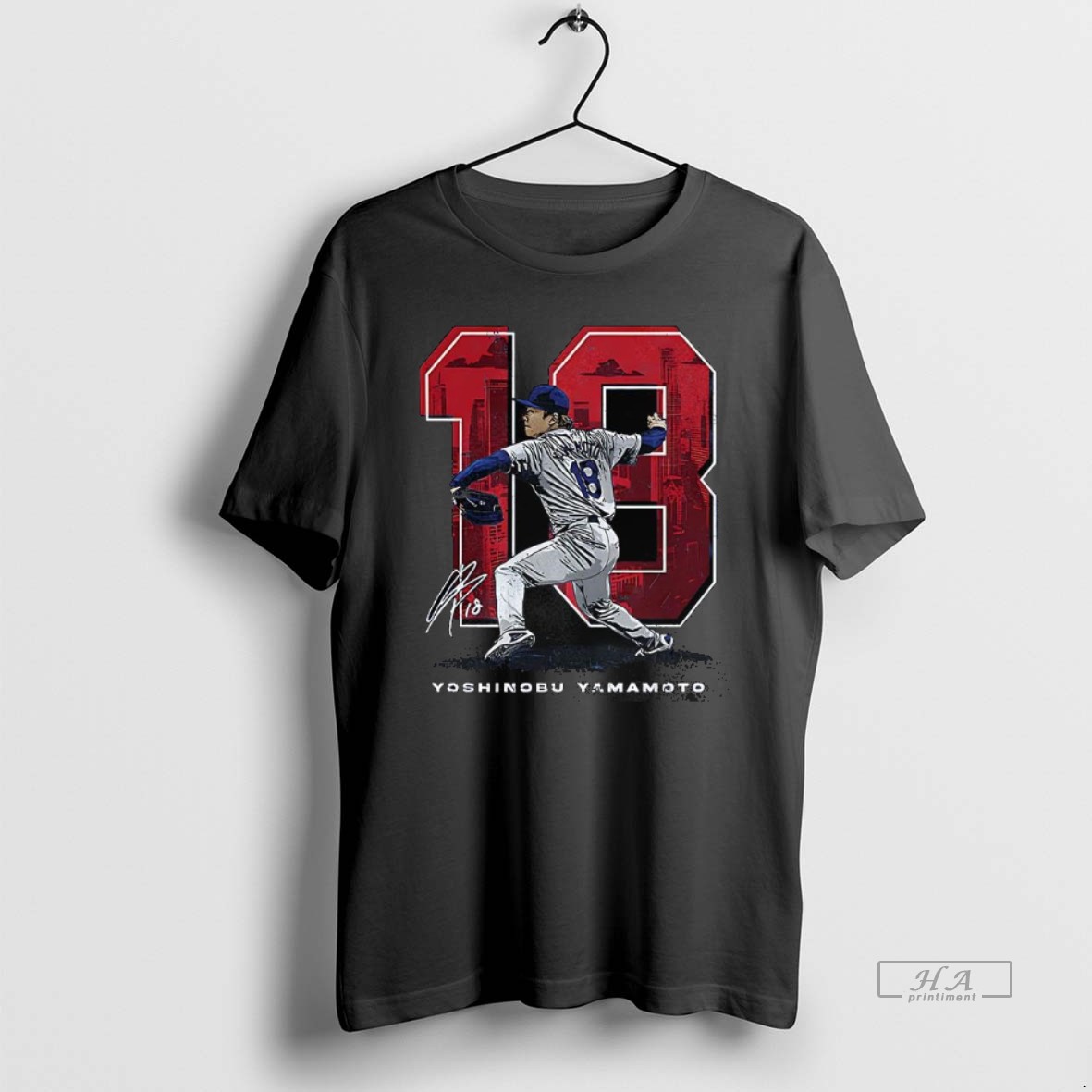 Official Yoshinobu Yamamoto Los Angeles Dodgers Baseball Pitching Stance Signature Shirt