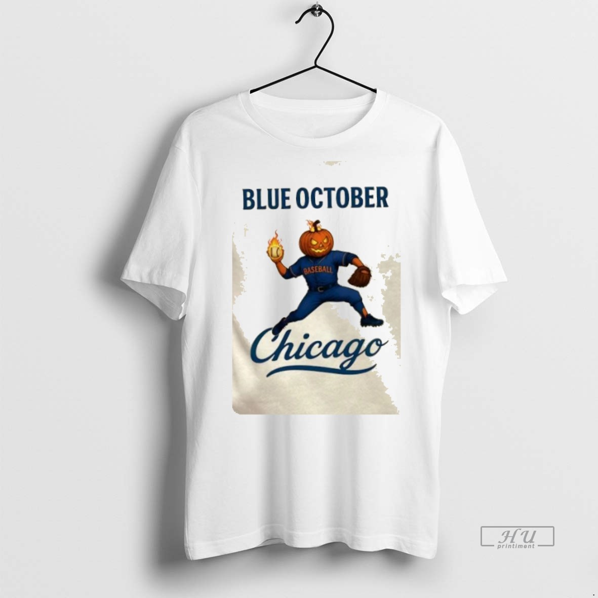 Officials Blue October Chicago Cubs Pumpkin Happy Halloween Tee Shirt Sweater Hoodie