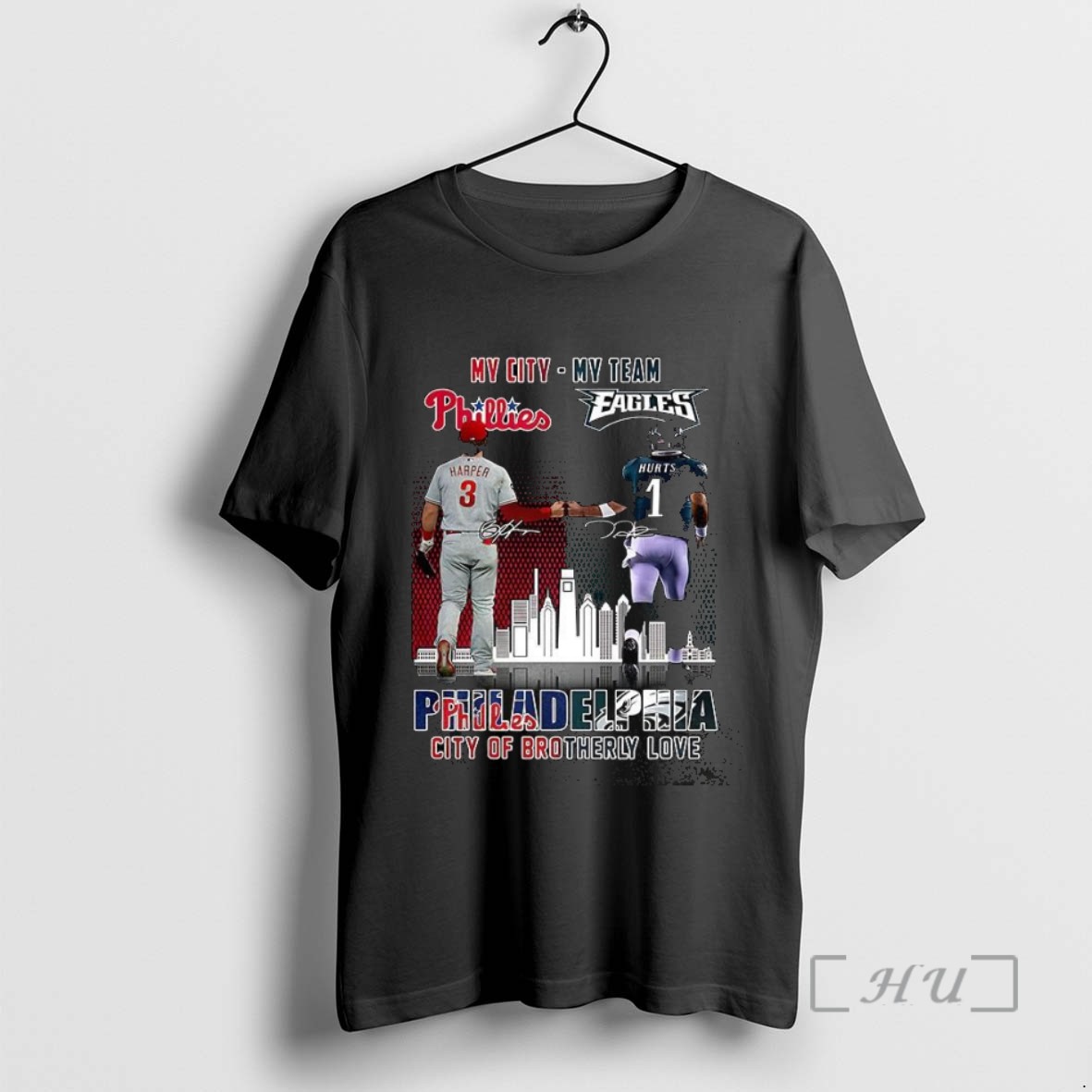 Officials Bryce Harper And Jalen Hurts Philadelphia City Of Brotherly Love Signature T Shirt Sweater Hoodie