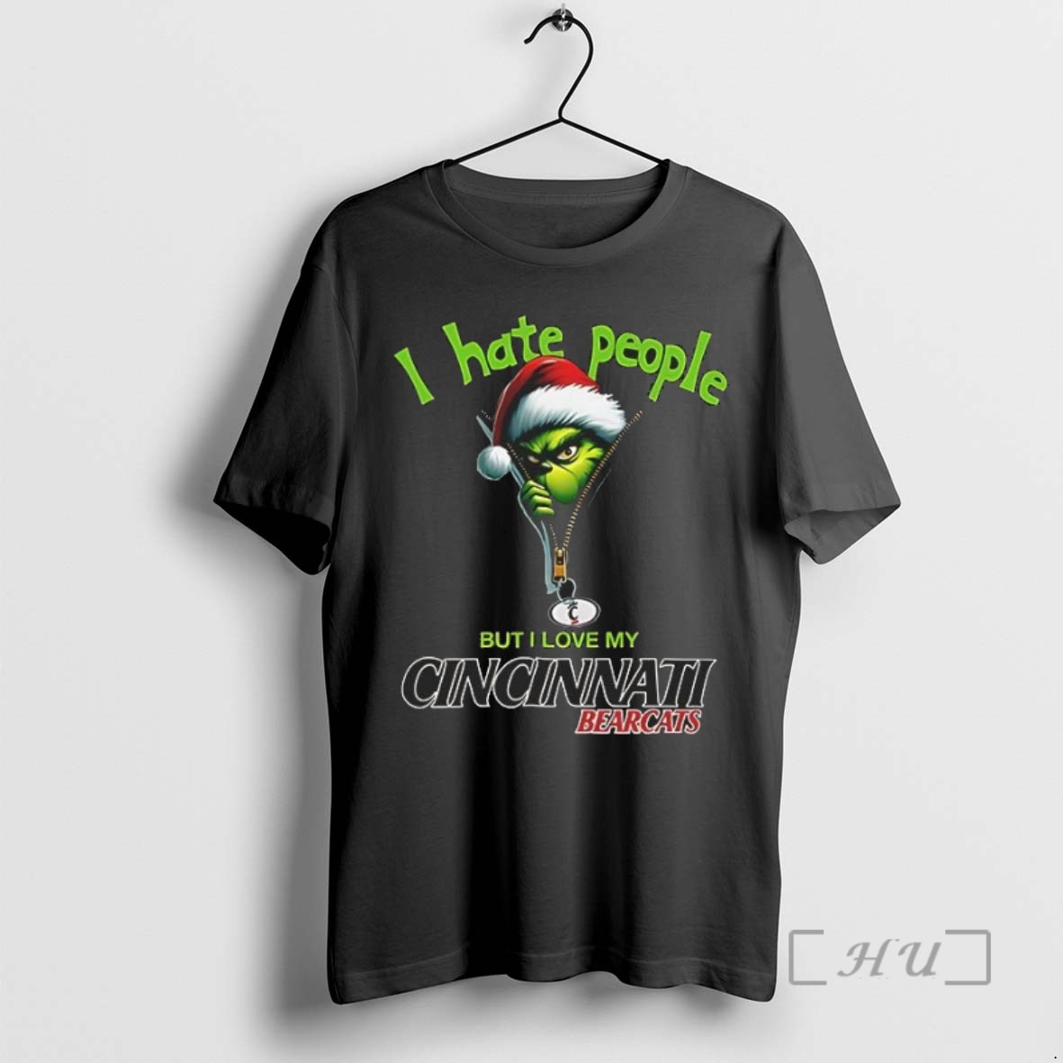 Officials Grinch Santa Hat I Hate People But I Love My Cincinnati Bearcats Christmas Logo Clothing T Shirts Sweater Hoodie