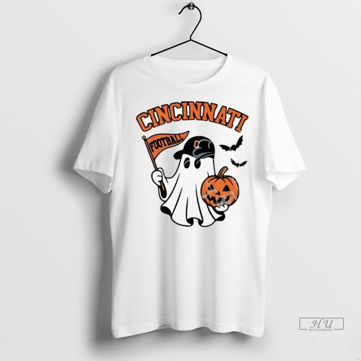 Officials Halloween Ghost Cincinnati Bengals Football Flag Pumpkin Ladies T Shirts Sweatshirt