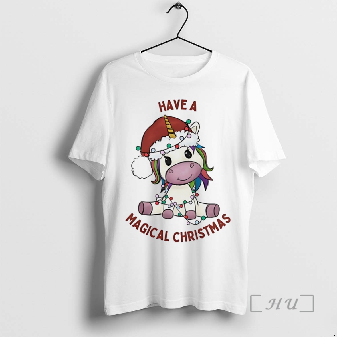Officials Magical Christmas Unicorn Santa Hat Lighted White T Shirts Sweater Hoodie