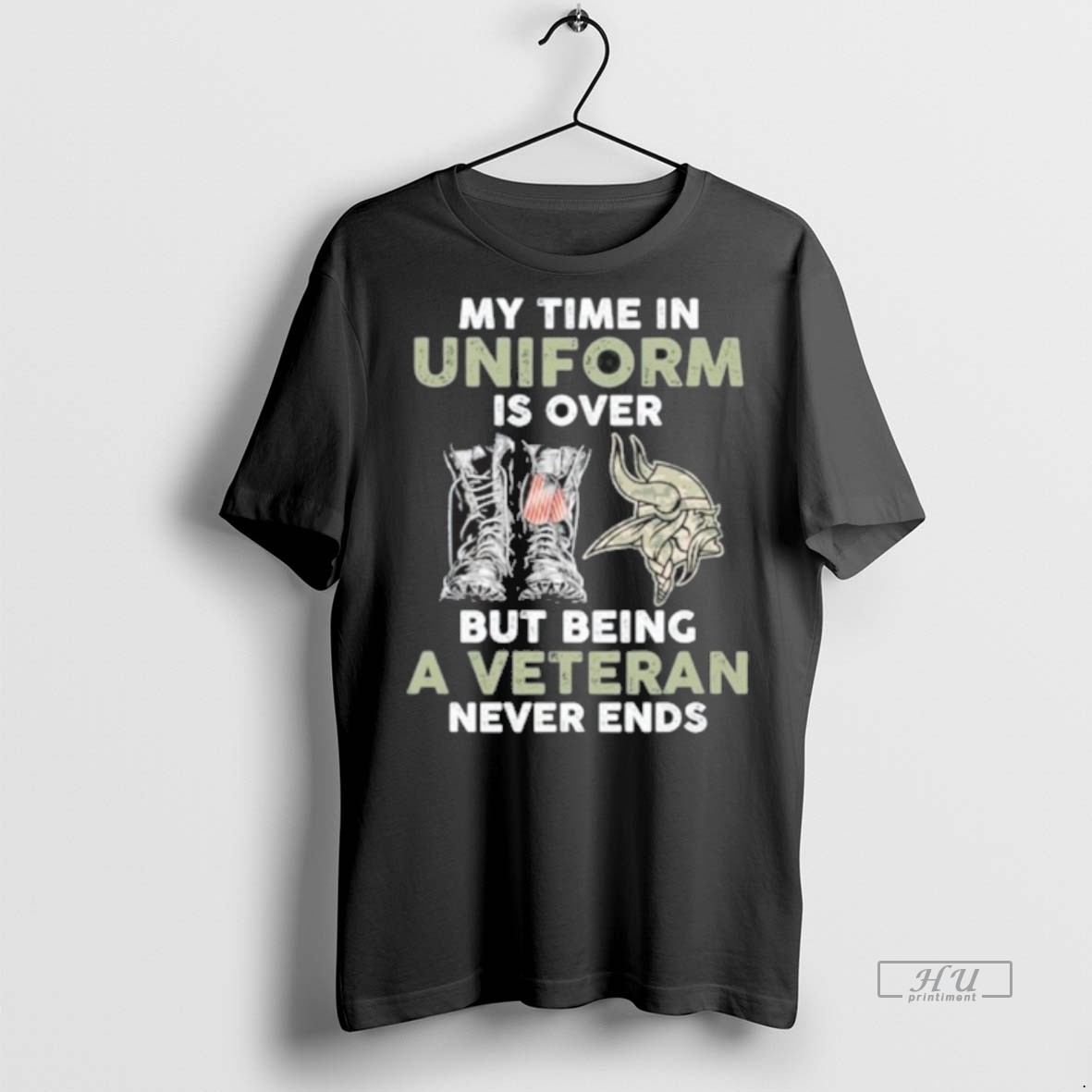Officials My Time In Uniform Is Over Minnesota Vikings Logo But Being A Veteran Never Ends Tee Shirt Sweater Hoodie