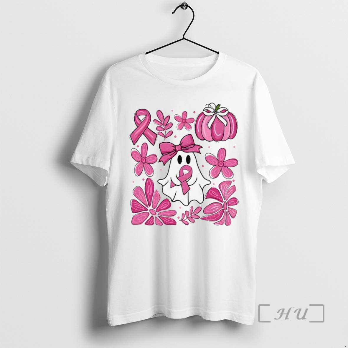 Officials Pink Ghost Breast Cancer Boho Pumpkin Coquette Floral Breast Cancer Halloween T Shirt Sweater Hoodie