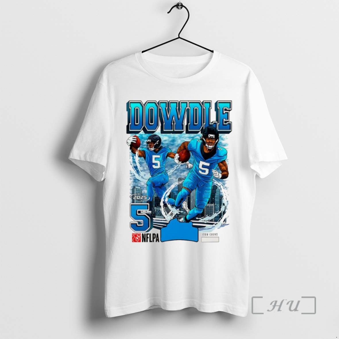 Officials Rico Dowdle Carolina Panthers Football 2025 Number 5 Skyline Shirts Sweater Hoodie