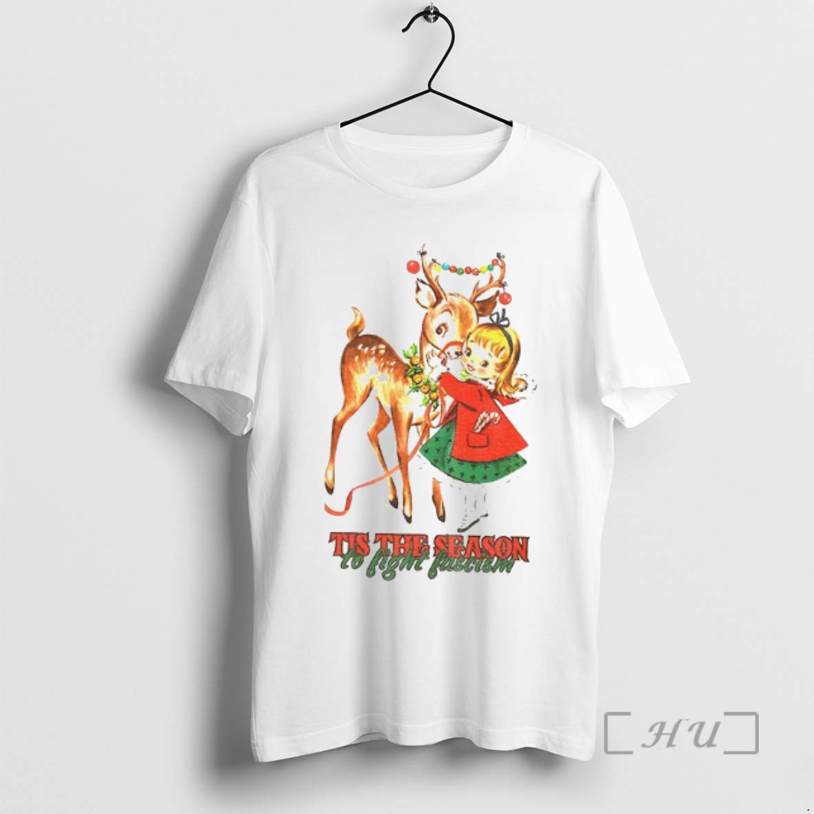 Officials Tis The Season To Fight Fascism Christmas Reindeer Anti Trump Christmas T Shirt Sweater Hoodie