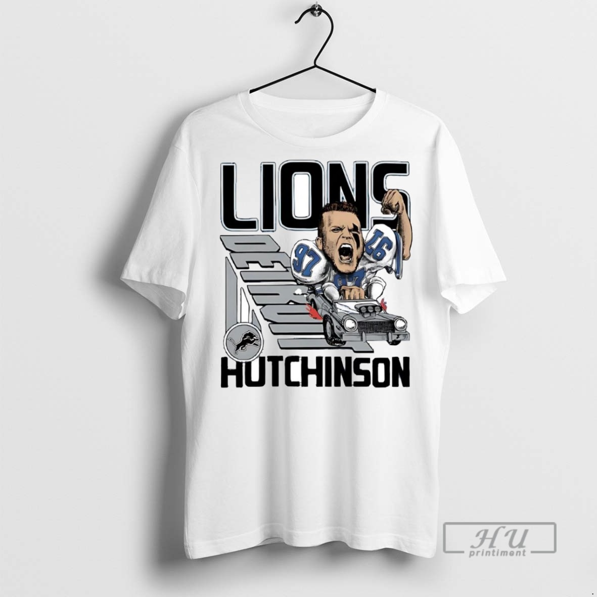 Officials Trending Aidan Hutchinson Racer Caricature Detroit Lions Graphic Tee Shirt Sweatshirt Hoodies