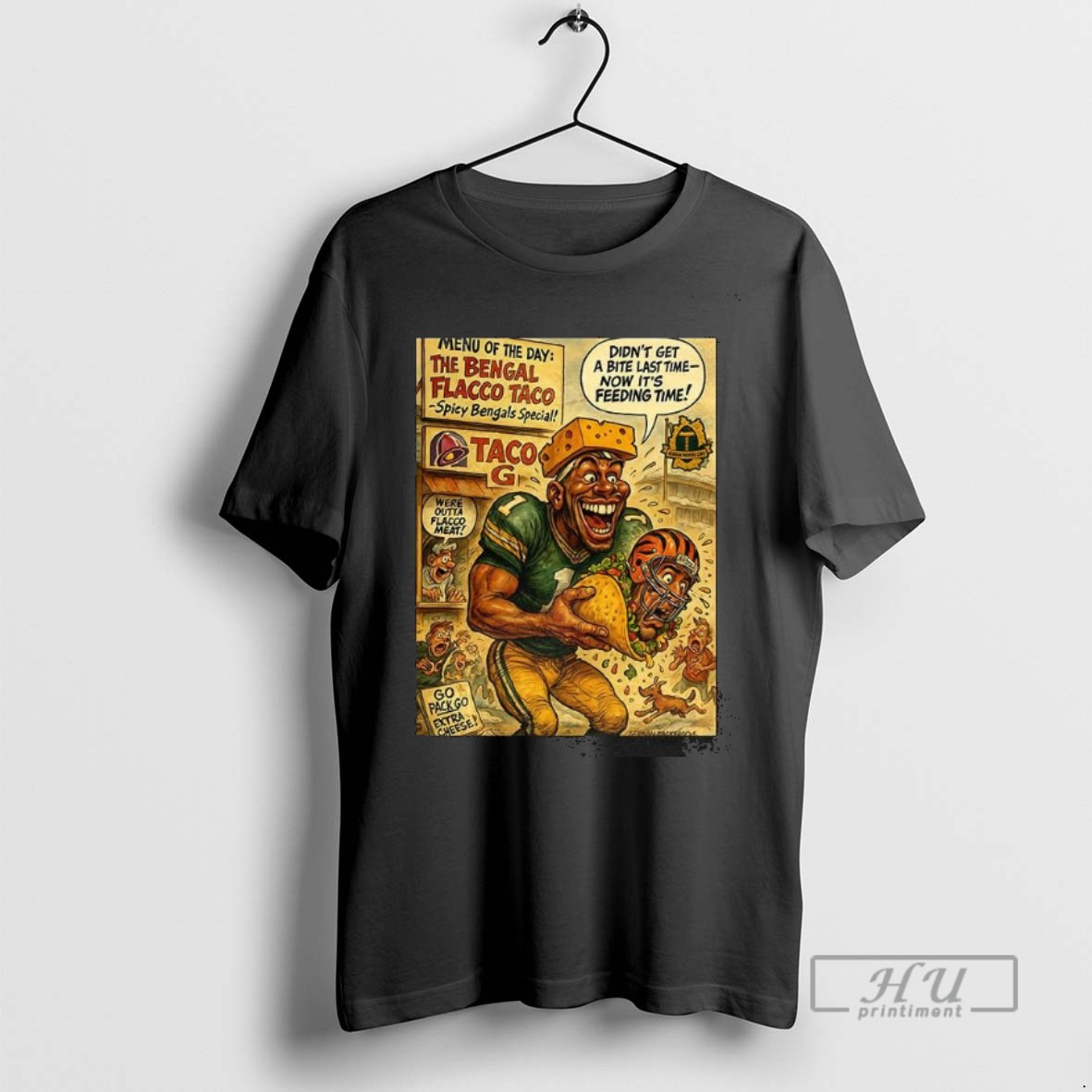 Officials Trending Cincinnati Bengals Vs Green Bay Packers Nfl 2025 The Bengal Flacco Taco Caricature Graphic Tee Shirt Sweatshirt Hoodies