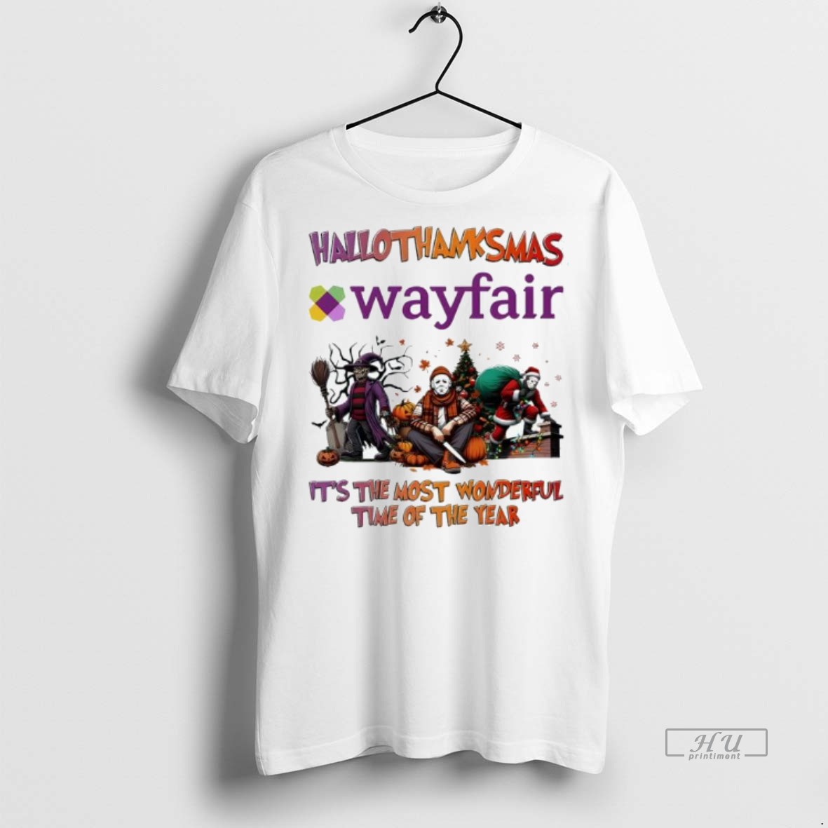 Officials Trending Hallothanksmas Characters Vs Wayfair Logo Its The Most Wonderful Time Of The Year Tee Shirt Sweater Hoodie
