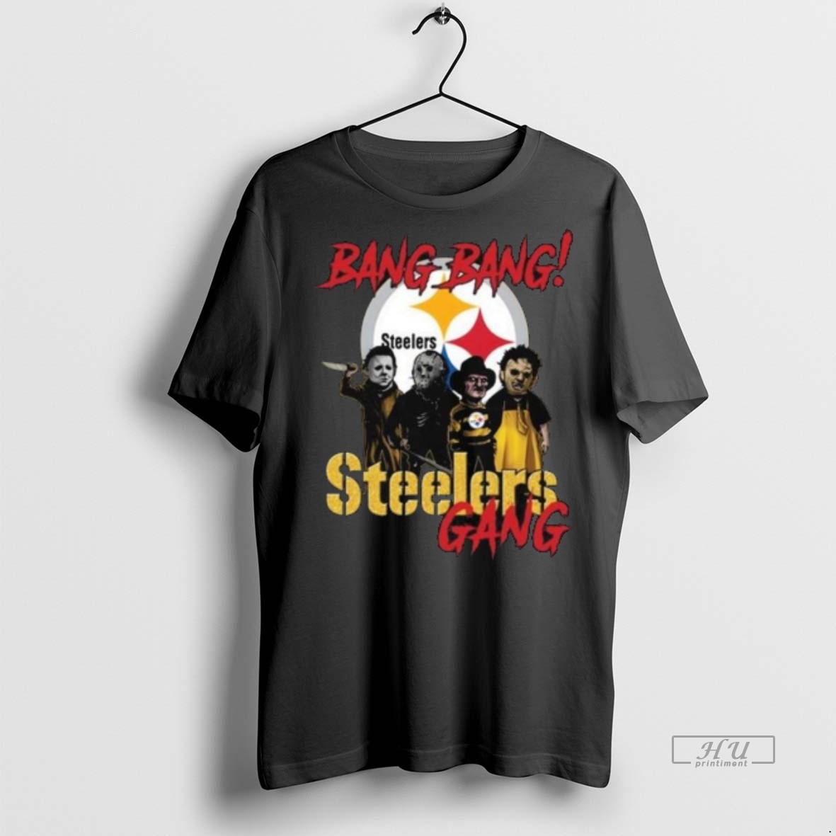 Officials Trending Horror Characters X Pittsburgh Steelers Bang Bang Gang Halloween Long Sleve Tee Shirt Sweater Hoodie