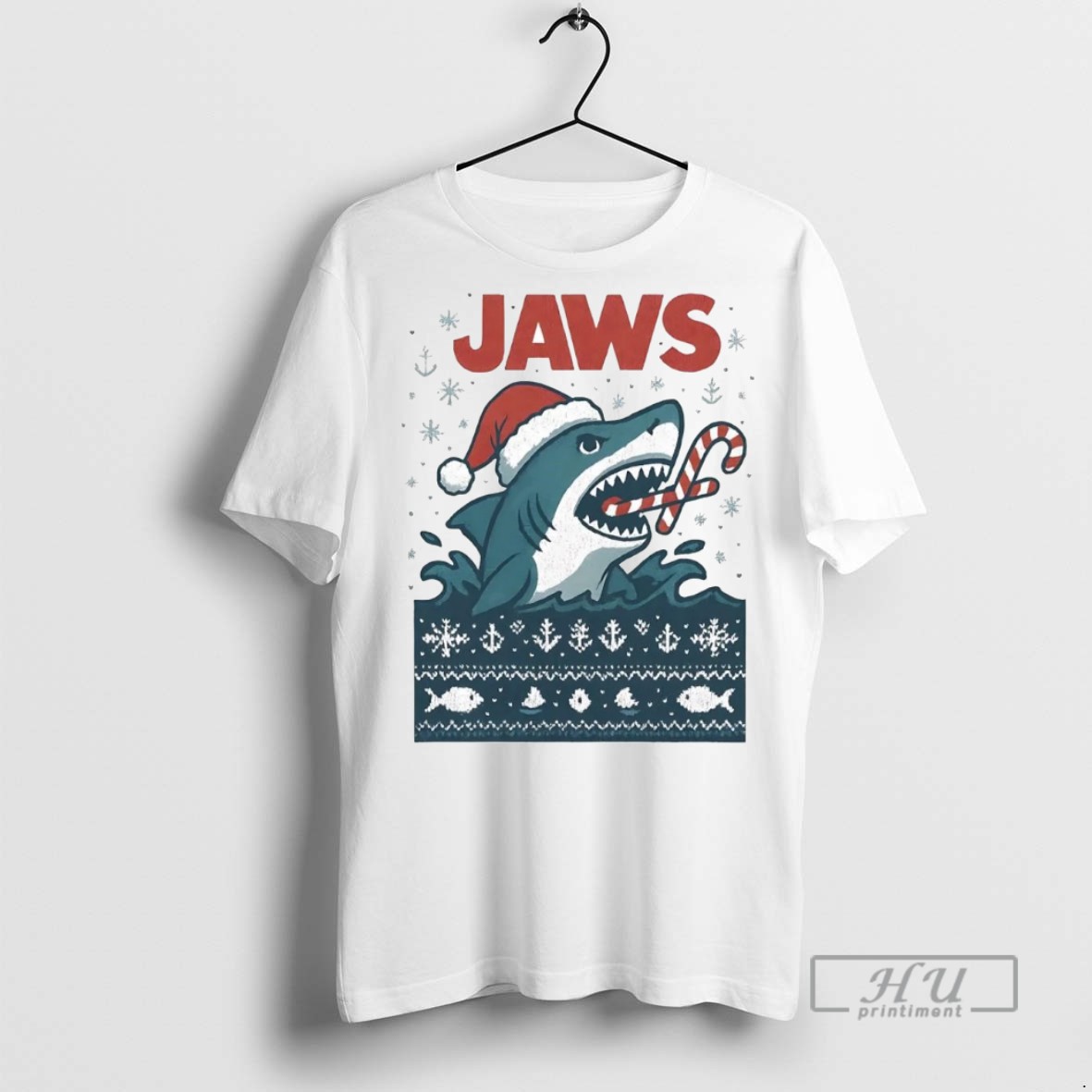 Officials Trending Jaws Eating Candy Cane Christmas Graphic Tee Shirt Sweatshirt Hoodies