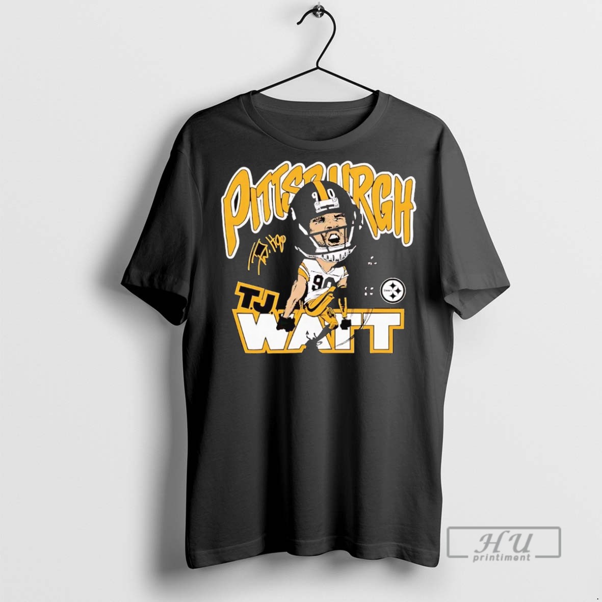 Officials Trending Tj Watt Caricature Signature Pittsburgh Steelers Graphic Tee Shirt Sweatshirt Hoodies