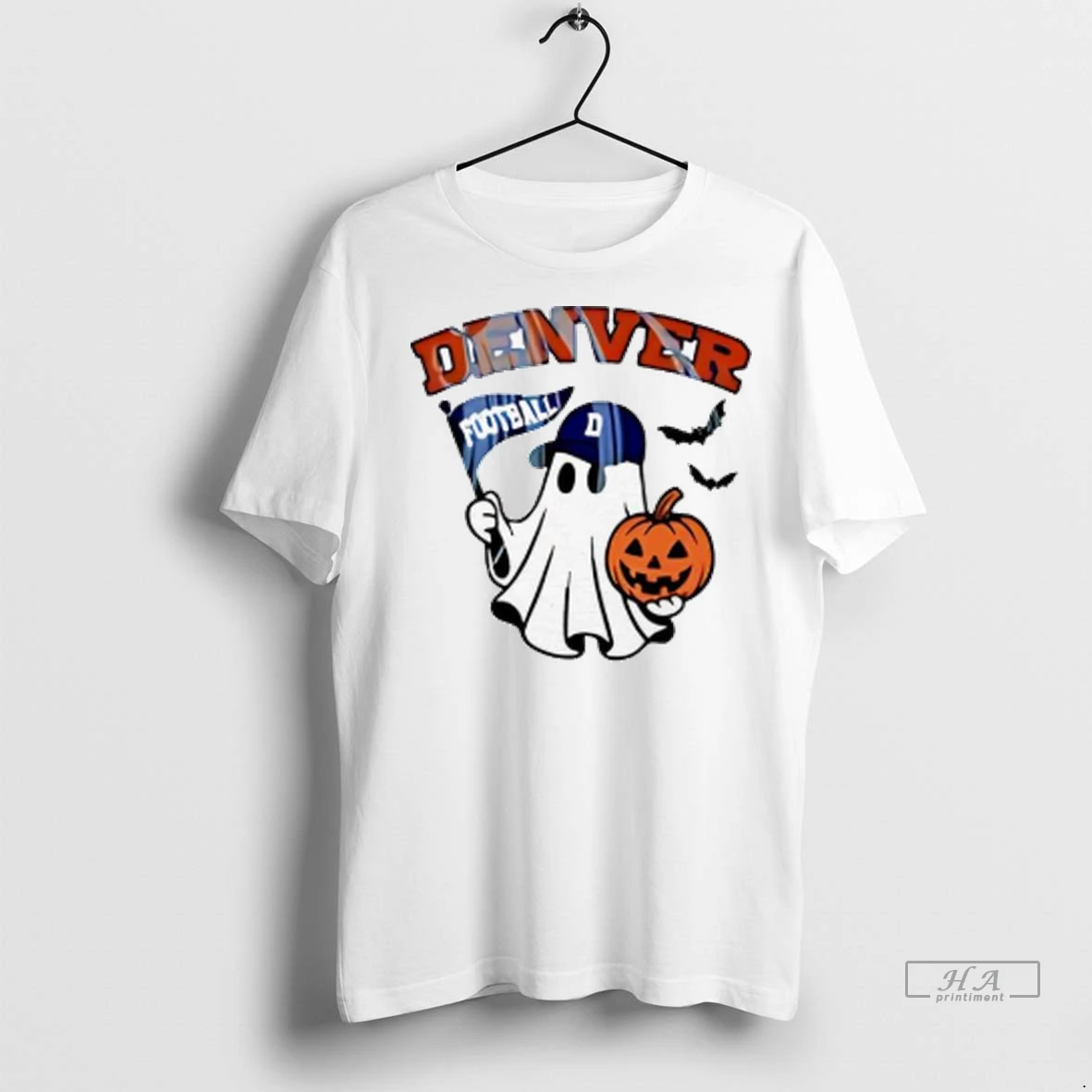 Officials Trendy Halloween Ghost Denver Broncos Football Flag Pumpkin Ladies Shirt Sweater