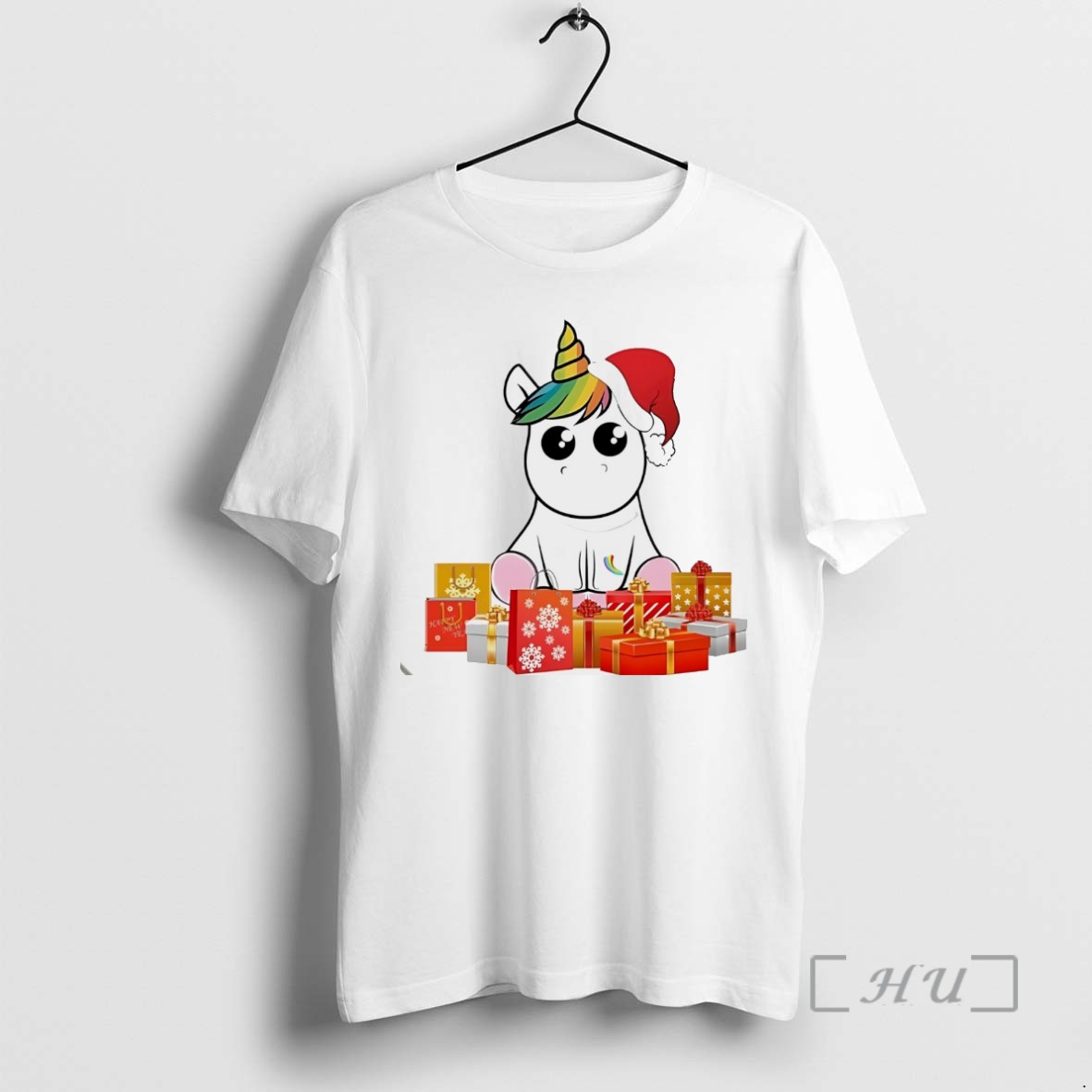 Officials Unicorn Santa Hat Gift Box Christmas White T Shirts Sweater Hoodie