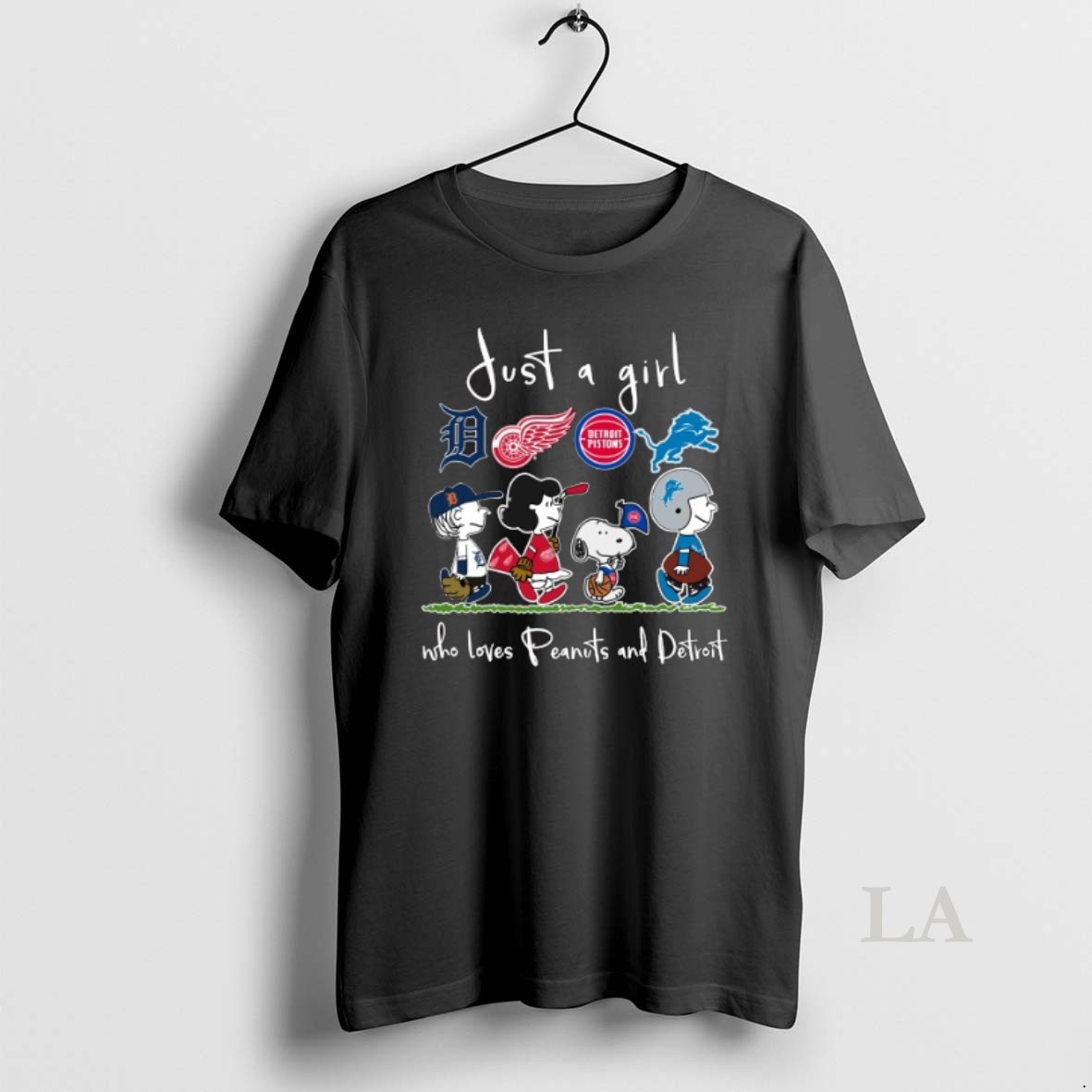 Original 2025 Just A Girl Who Loves Peanuts Characters And Detroit Sports Teams Shirt