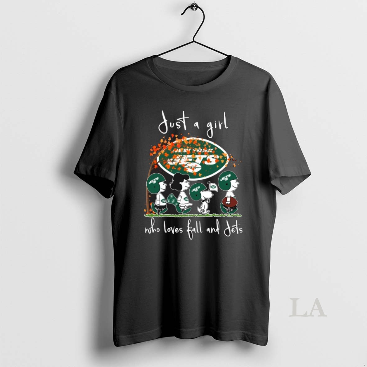 Original 2025 Peanuts Characters Just A Girl Who Loves Fall And New York Jets Shirt