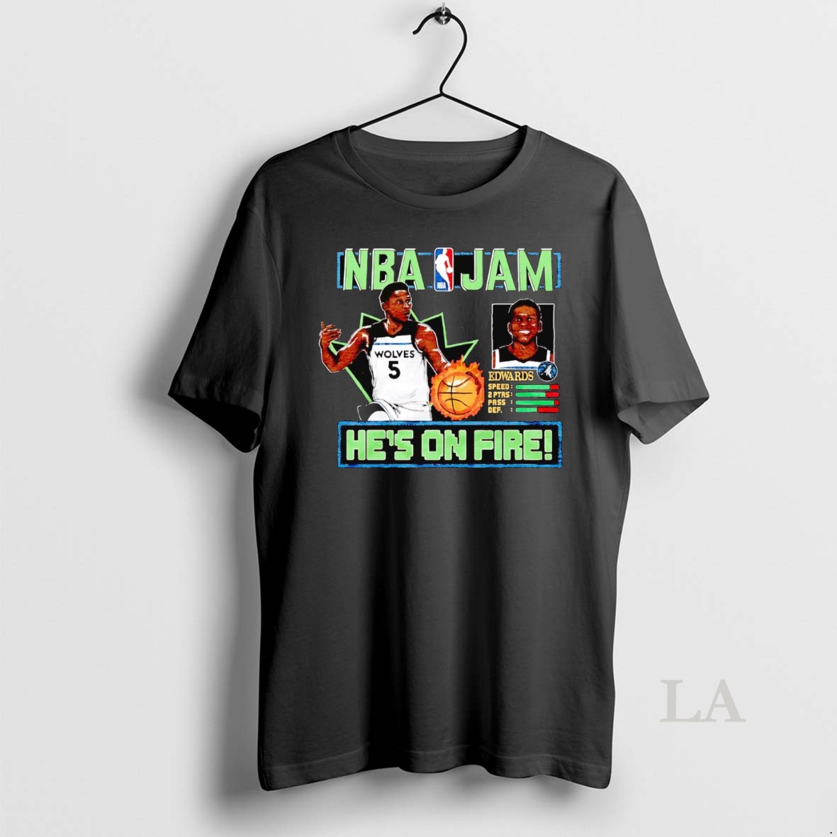 Original Anthony Edwards Hes On Fire Nba Jam Timberwolves Shirt