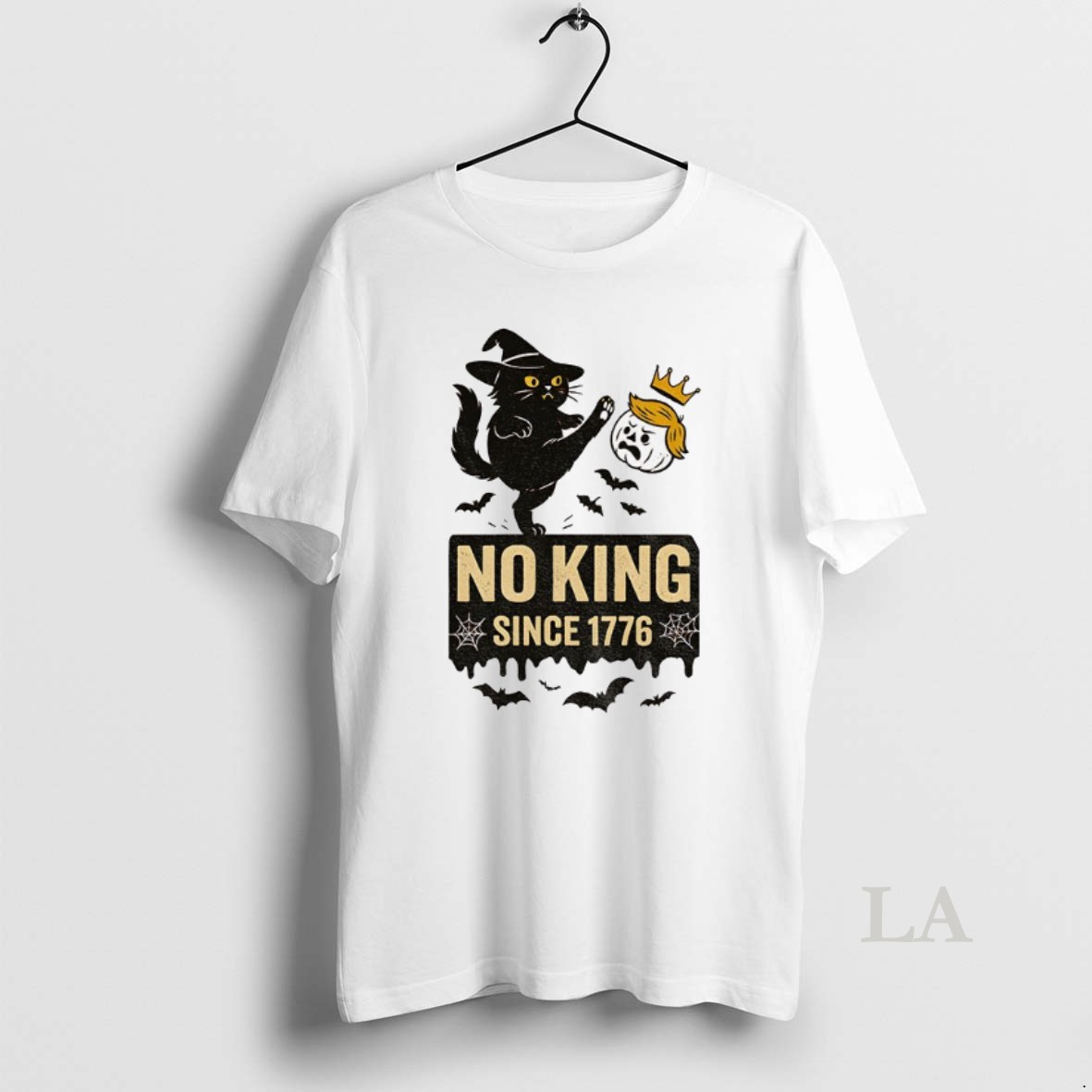 Original Cat Kicks Trump Orange No King Since 1776 Halloween Shirt