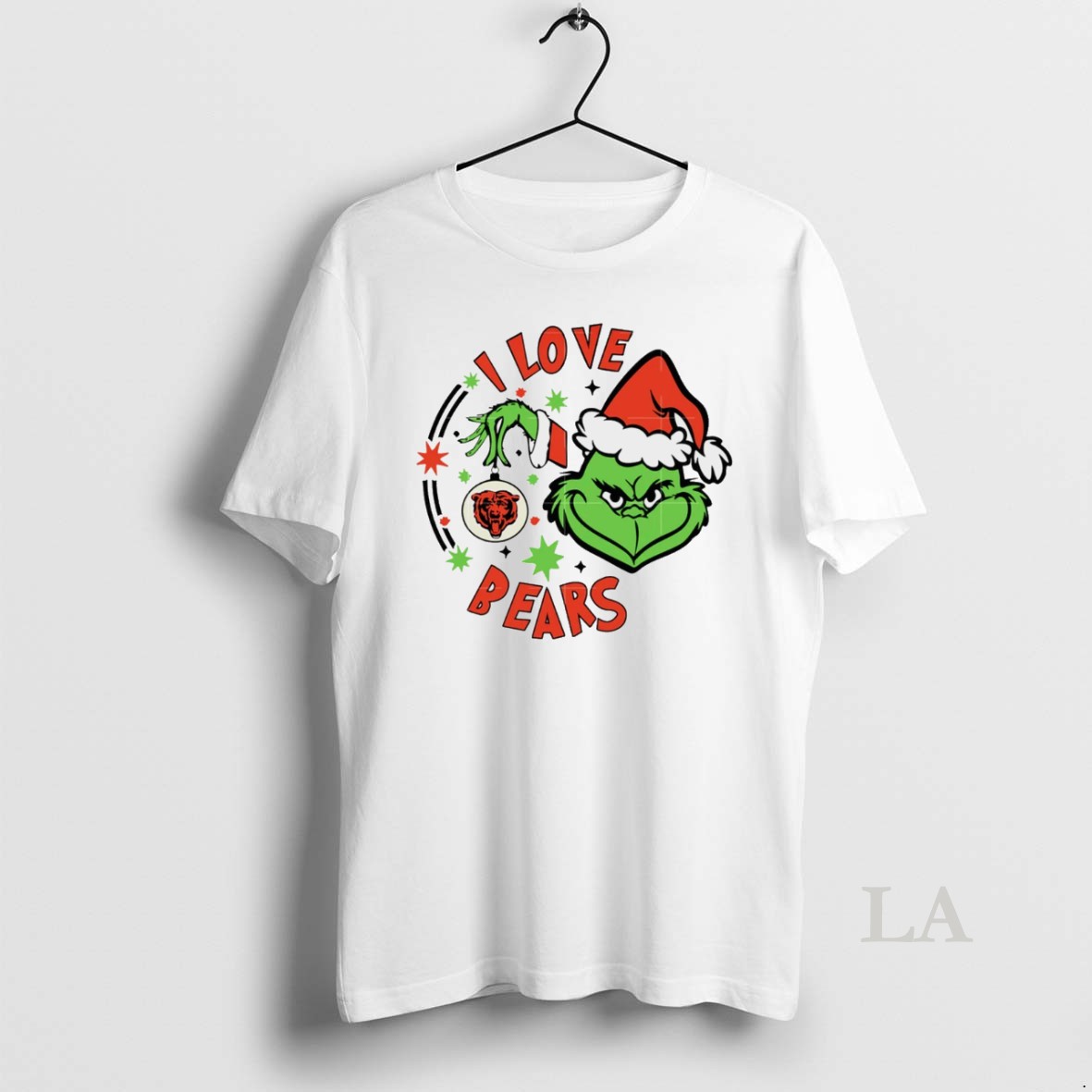 Original Chicago Bears X Santa Grinch I Love Bears Christmas White Shirt