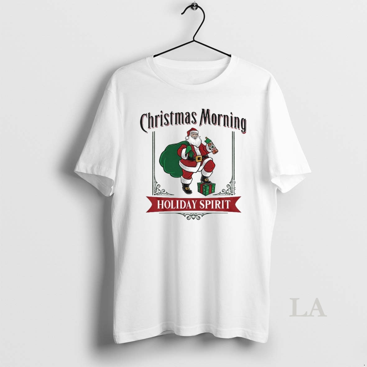 Original Christmas Morning Holiday Spirit Label Santa Claus Shirt