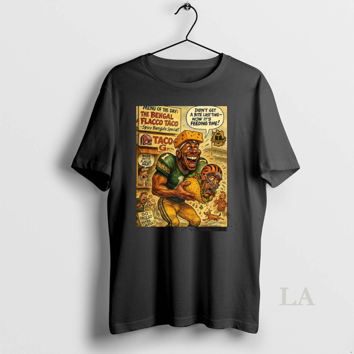 Original Cincinnati Bengals Vs Green Bay Packers Nfl 2025 The Bengal Flacco Taco Caricature Shirt