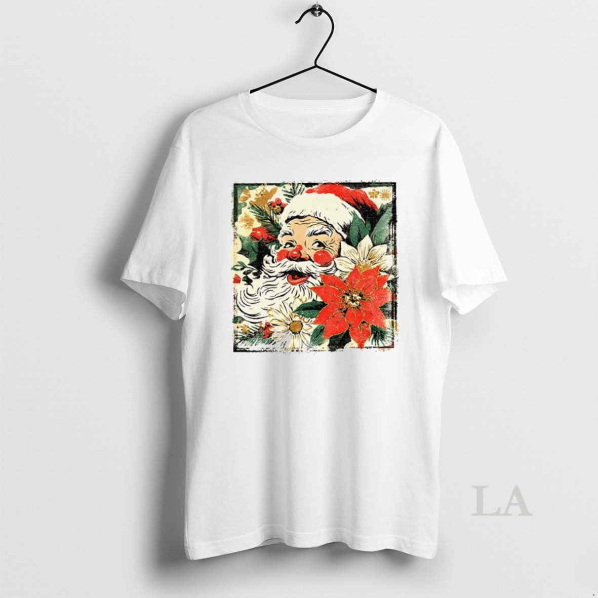 Original Cute Santa Claus Preppy Brushstroke Floral Santa Face Christmas Shirt
