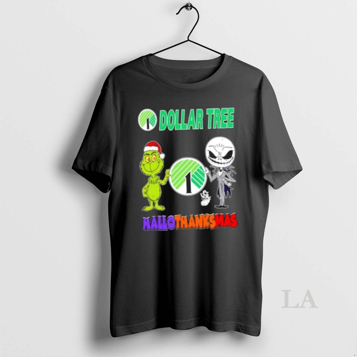 Original Dollar Tree X Grinch And Jack Skellington Friends Fist Bump Happy Hallothanksmas Shirt