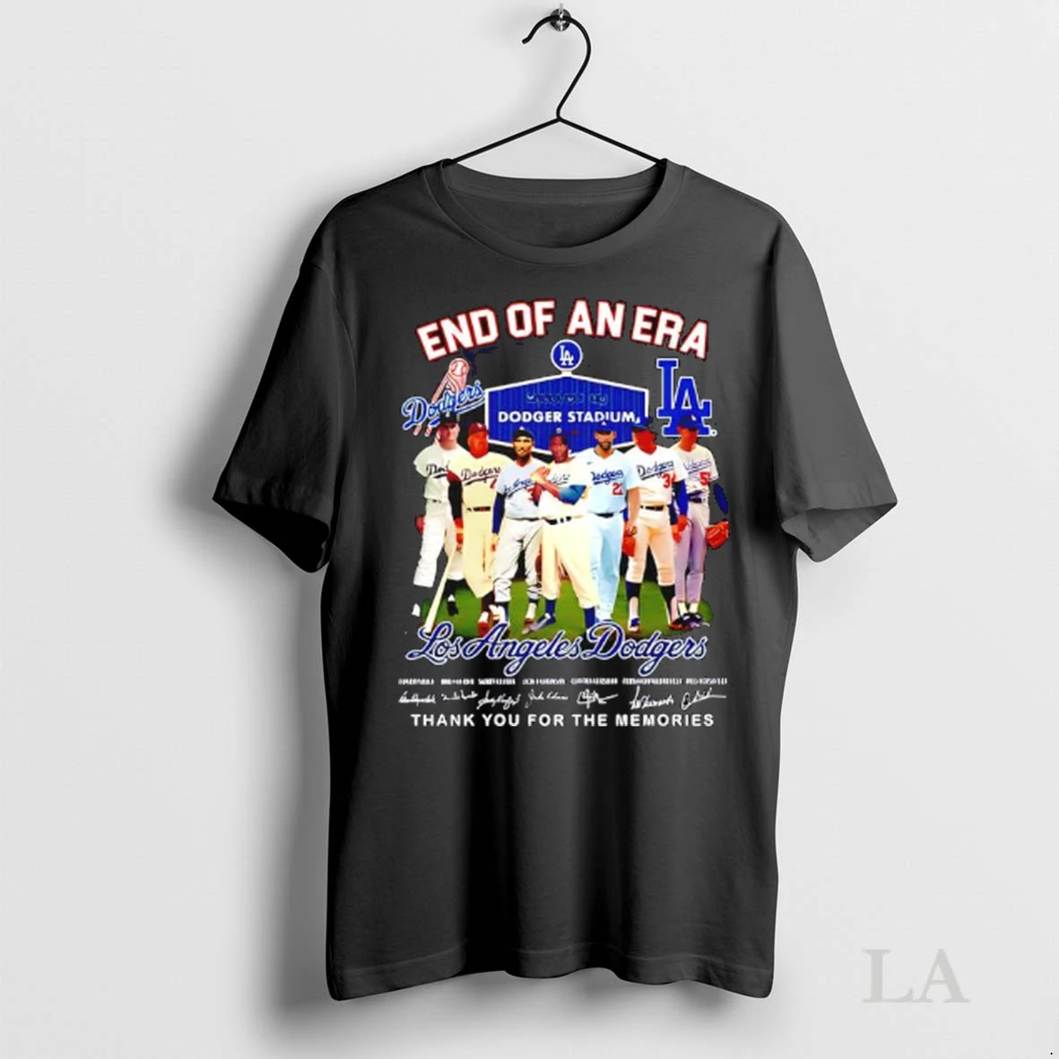 Original End Of An Era Los Angeles Dodgers At Dodger Stadium Signatures Players Thank You For The Memories Ladies Shirt