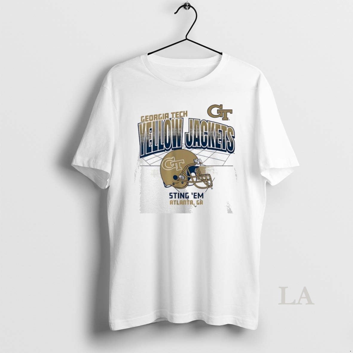 Original Georgia Tech Yellow Jackets Football Sting Em Atlanta Ga Helmet Grid Shirt