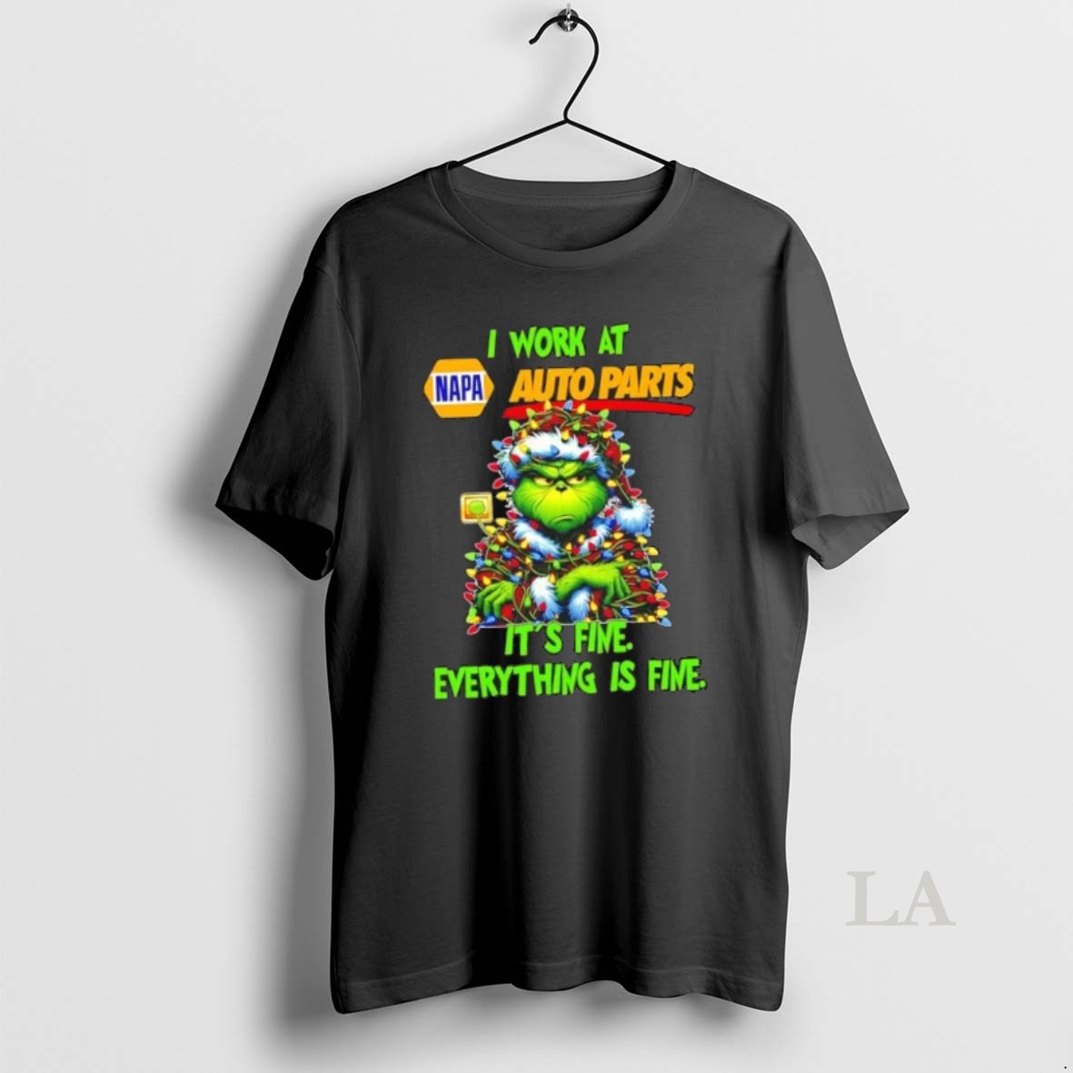 Original Grinch Christmas Tree X Napa Auto Parts I Work At Its Fine Everything Is Fine Shirt