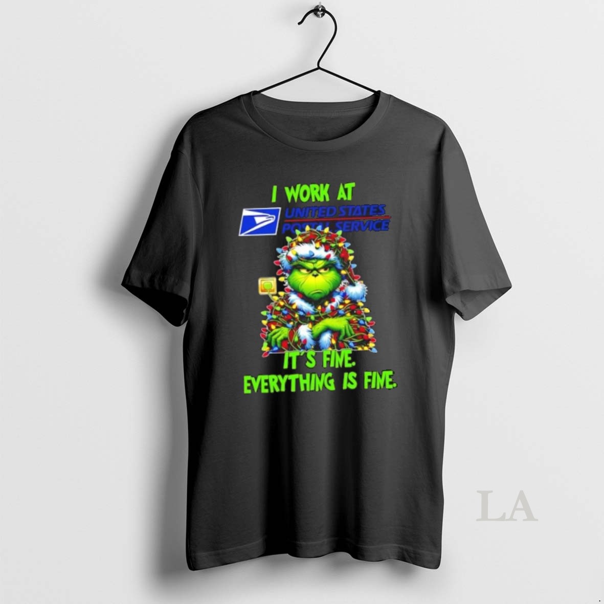 Original Grinch Christmas Tree X Usps I Work At Its Fine Everything Is Fine Shirt