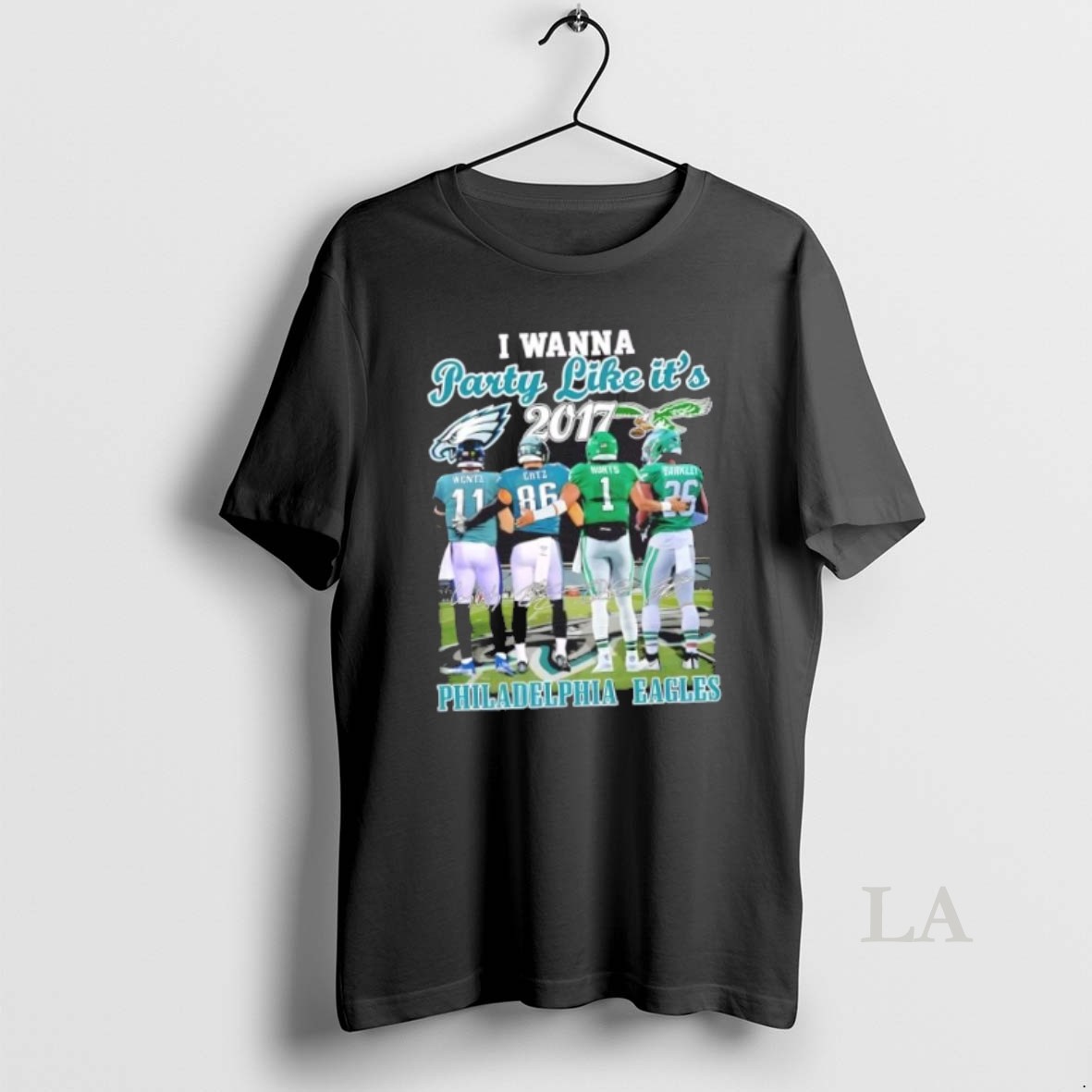 Original I Wanna Party Like Its 2017 Philadelphia Eagles Legends Wentz Eatz Hurts Barkley Shirt
