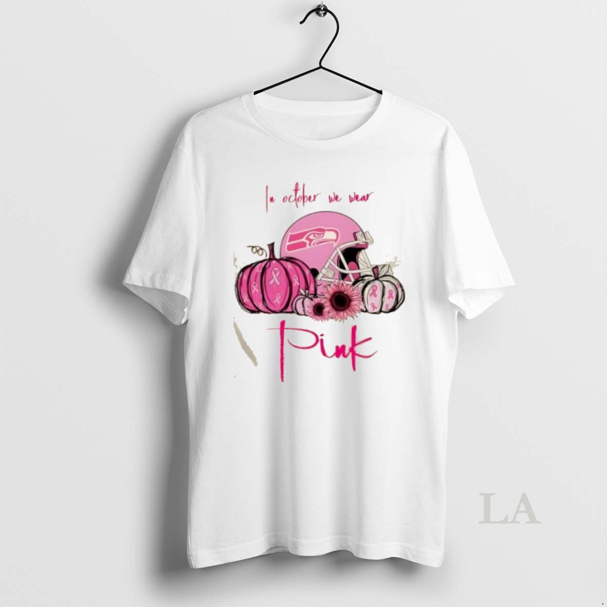 Original In October We Wear Pink Seattle Seahawks Football Helmet Shirt