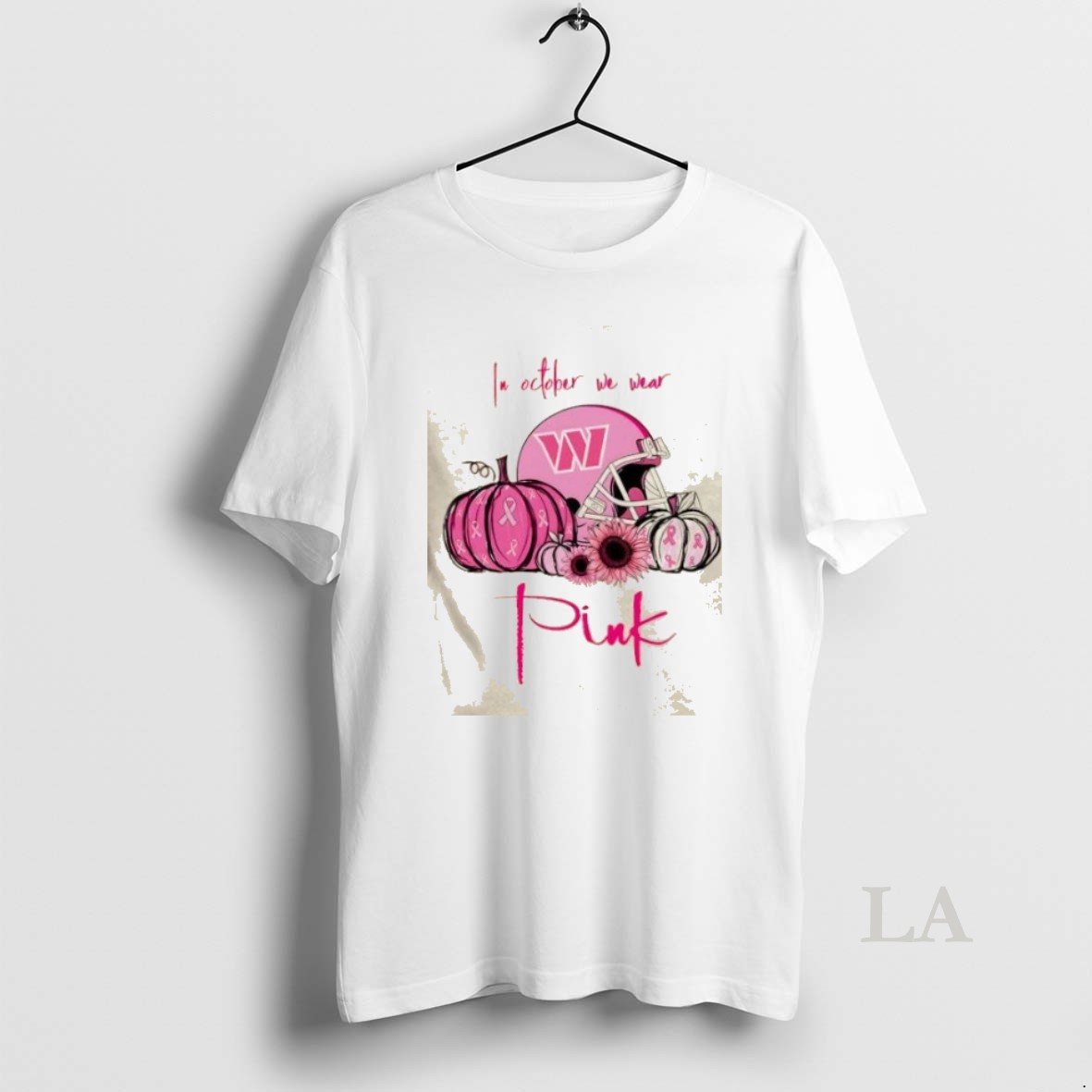 Original In October We Wear Pink Washington Commanders Football Helmet Shirt