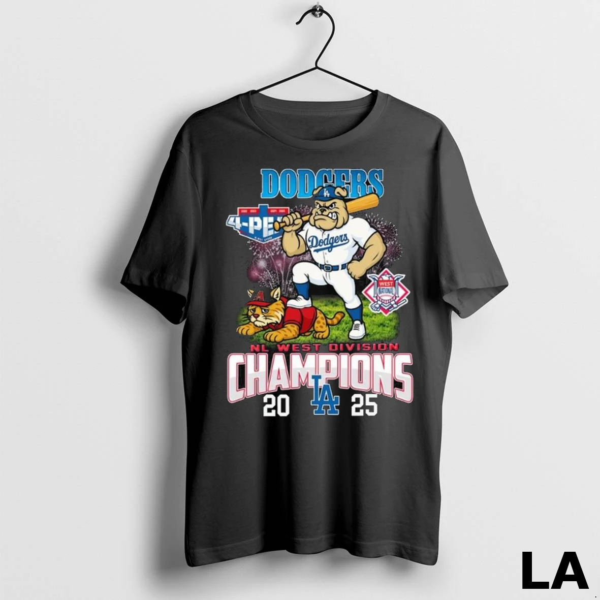 Original Los Angeles Dodgers 2025 Nl West Division Champions 4 Peat Mascot Fireworks Long Sleve Shirt