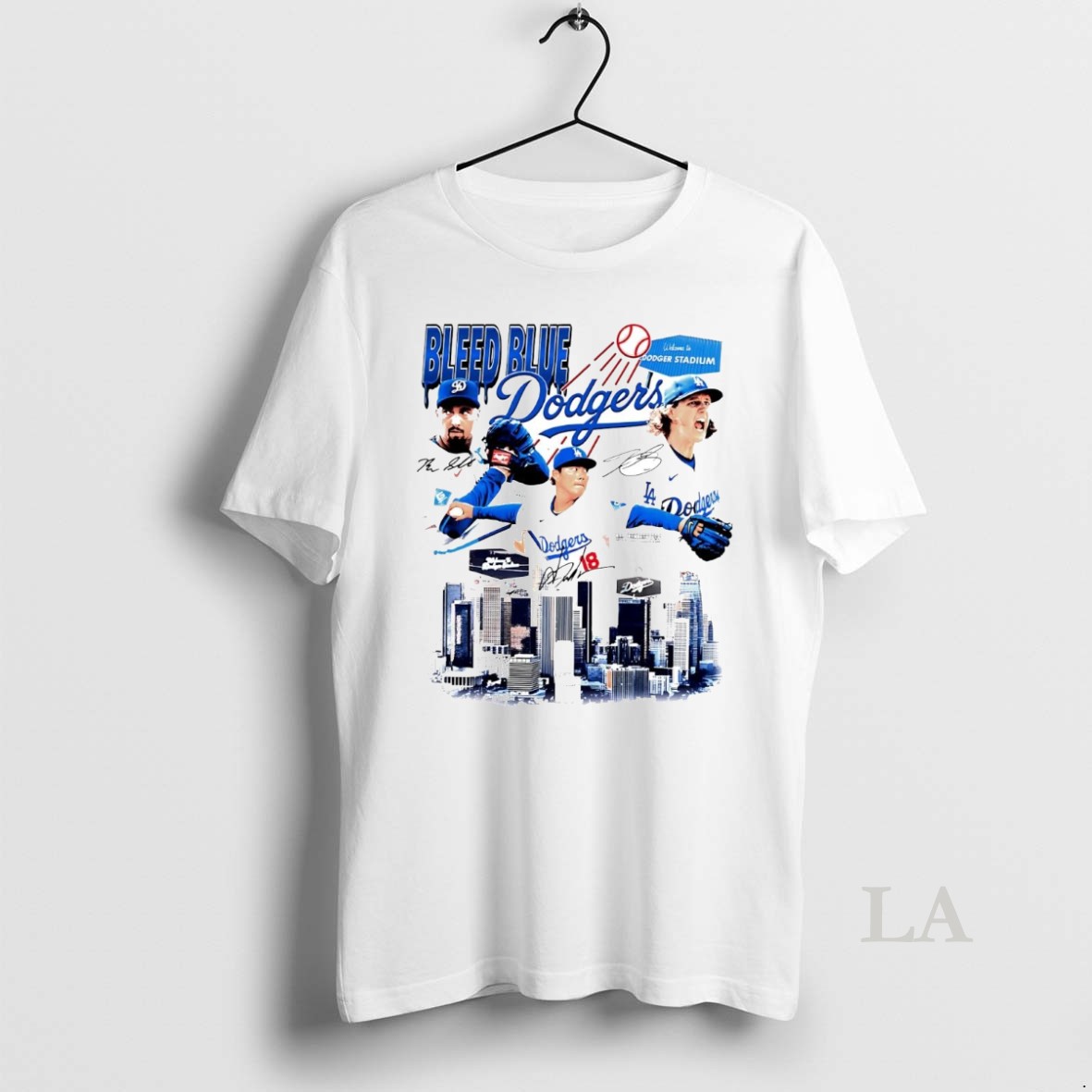 Original Los Angeles Dodgers Players Bleed Blue Stadium Signatures Shirt