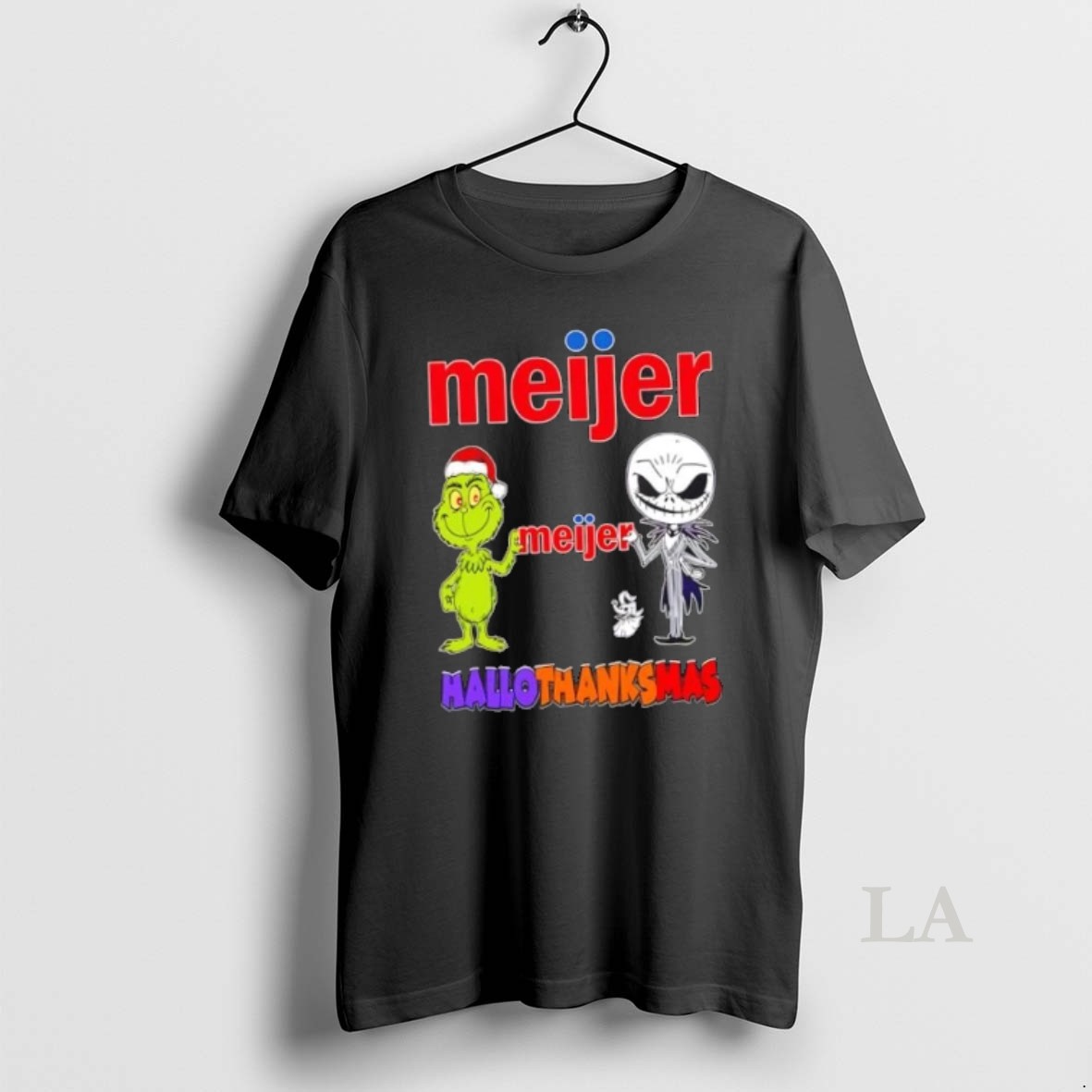 Original Meijer X Grinch And Jack Skellington Friends Fist Bump Happy Hallothanksmas Shirt