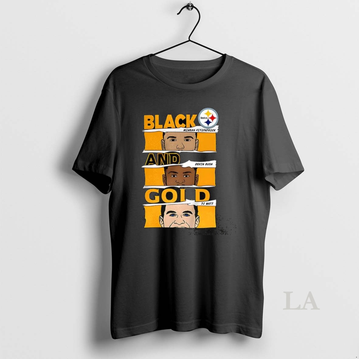 Original Minkah Fitzpatrick Devin Bush And Tj Watt Pittsburgh Steelers Football Black And Gold Shirt